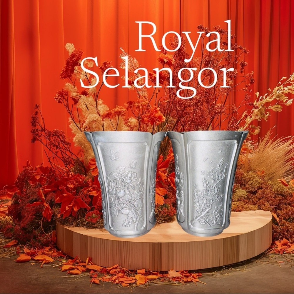 RARE! ROYAL SELANGOR  PEWTER PAIR OF FOUR SEASONS COLLECTION CUPS NWOB